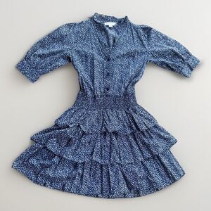 MICHAEL KORS Floral Dress Cotton Lawn Tiered Short Blue Flowers Boho Sz XS